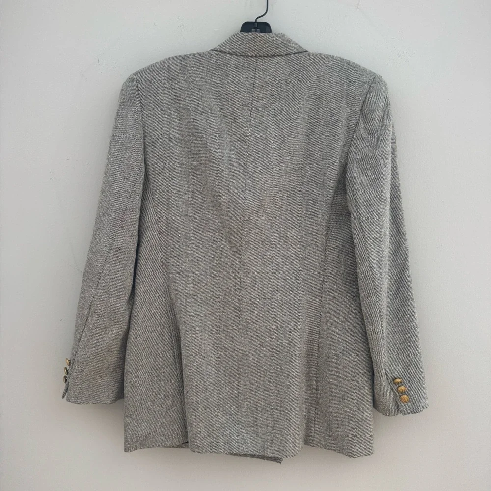 Dior Double-Breasted Gray Tweed Blazer with Gold Buttons
